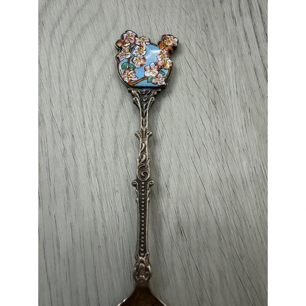 Mother's Day 1987 Holland Apple Blossom Enamel Spoon Silver Plate Dutch